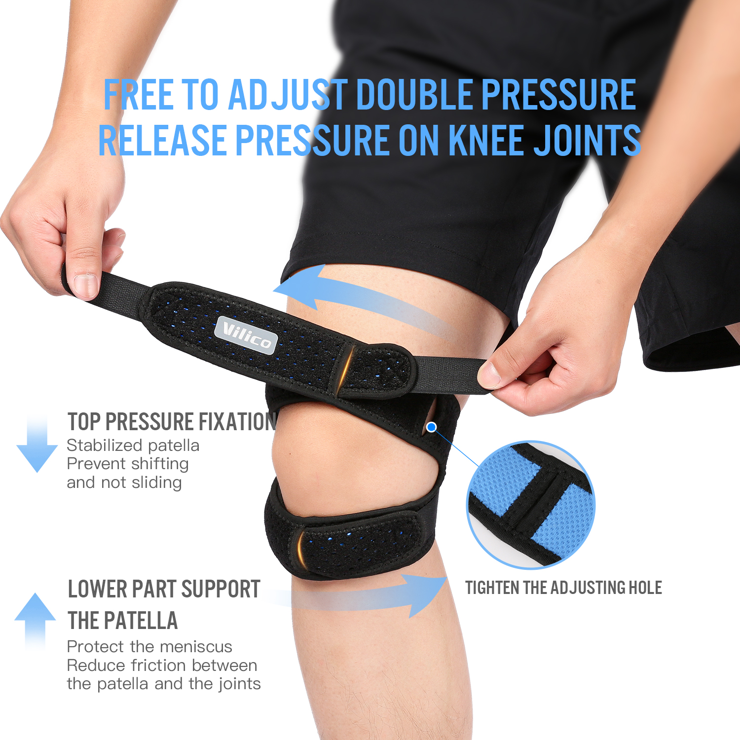 1/2Piece Patellar Tendon Support Strap Adjustable Knee Strap for Exercise Running Fitness Compression Knee Support