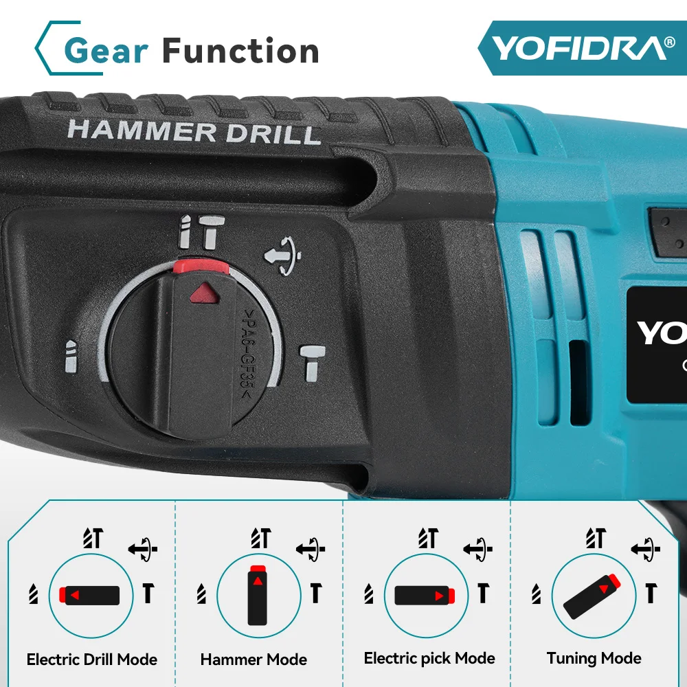 YOFIDRA 26mm marteau rotatif électrique sans brosse sans fil multifonctionnel marteau à percussion perceuse outils électriques pour Makita batterie broche