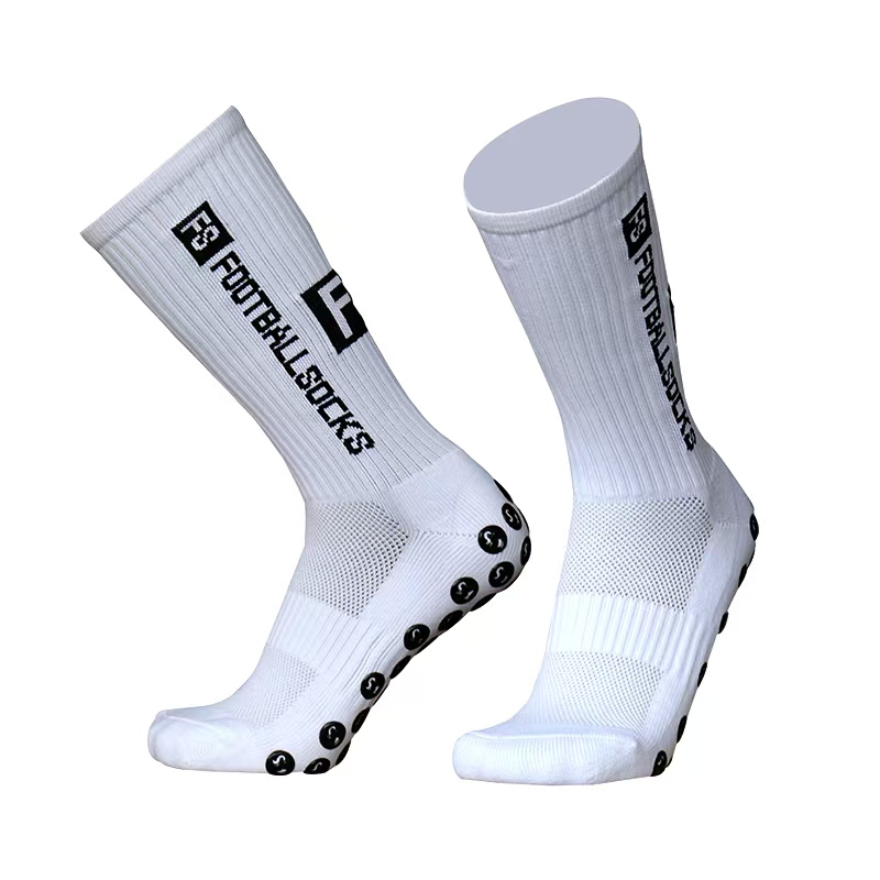สไตล์ใหม่ FS ถุงเท้าฟุตบอลรอบซิลิโคนดูดคัพ Grip Anti SLIP ถุงเท้าฟุตบอลกีฬาผู้ชายผู้หญิงเบสบอลรักบี้ถุงเท้า