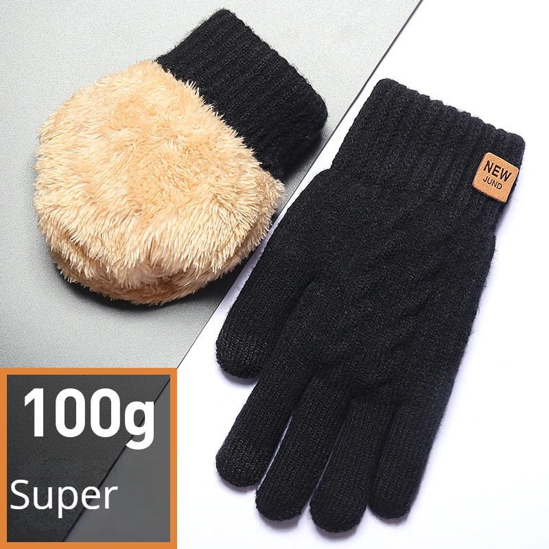 Atacado forrado de lã moda quente cabo preto malha luvas de tela de toque de inverno