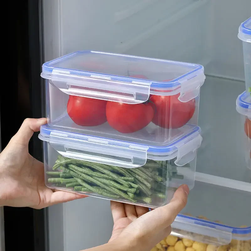 Verzegelde rechthoekige koelkastopbergdoos met deksel Kunststof crisper magnetronverwarmde lunchbox met deksel