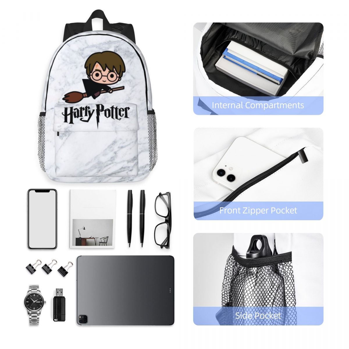 해리포터 대용량 방수 대학 배낭, 트렌디한 노트북 여행 책 가방, 15 인치, 새로운 패션