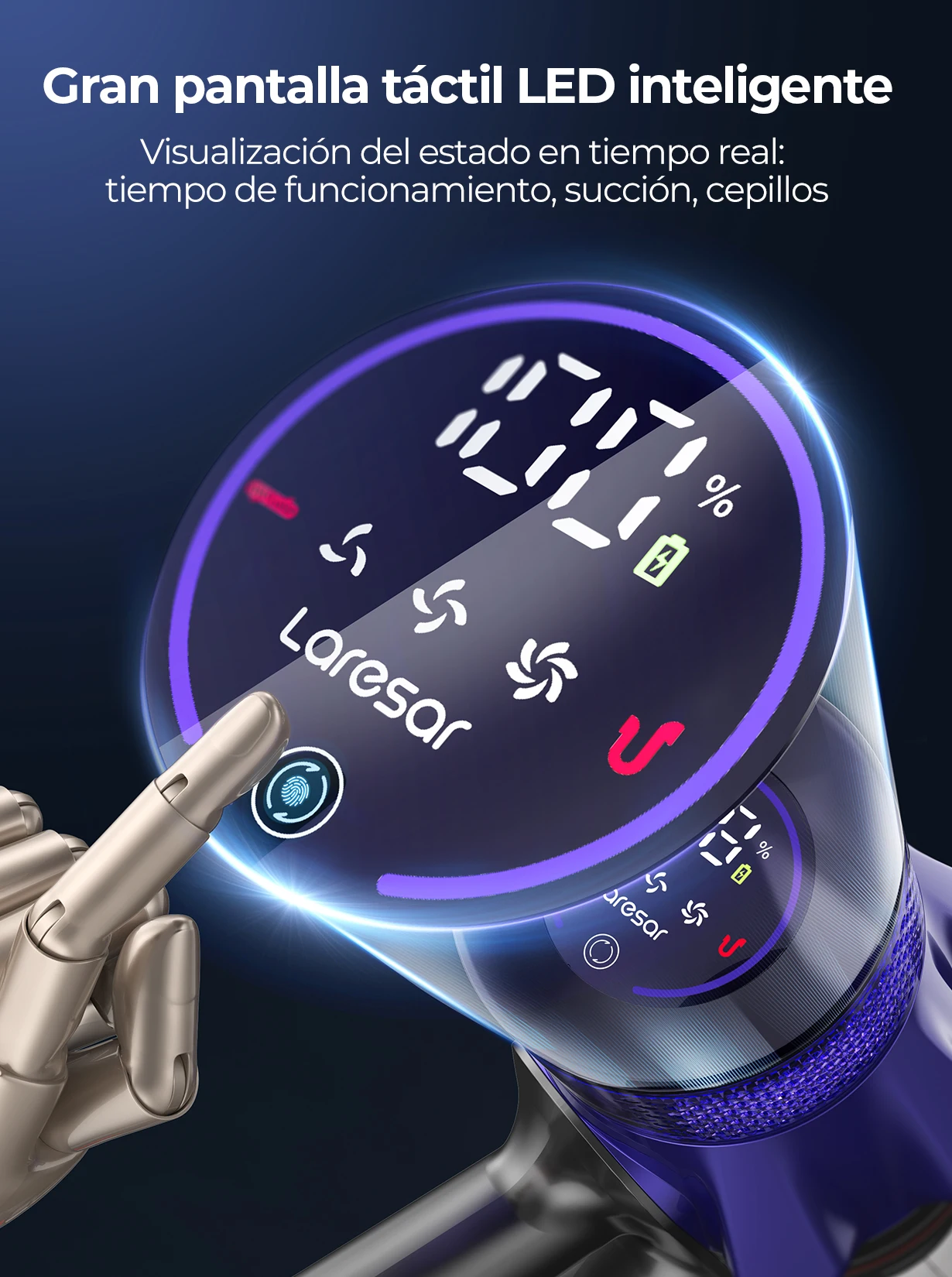Laresar V7 500W 50000Pa batería de descarga aspiradora de mano electrodoméstico inteligente batería extraíble taza de polvo