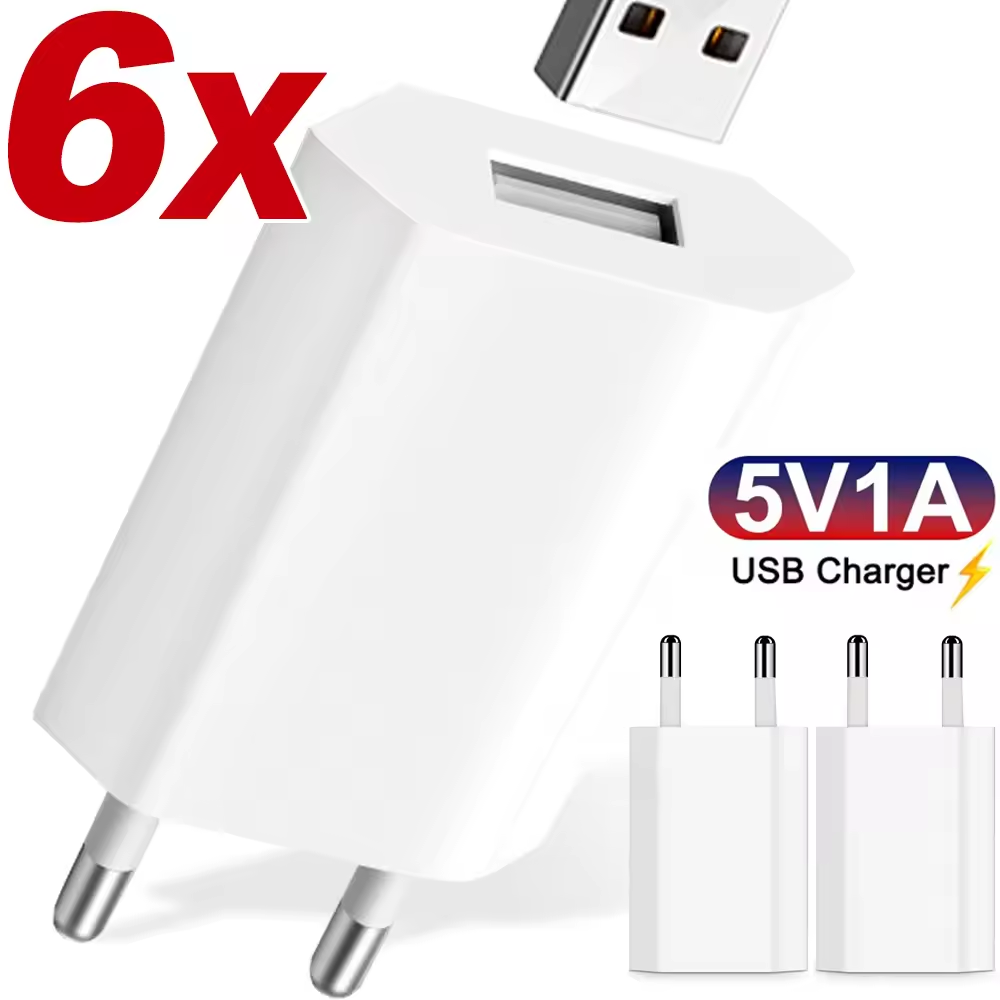 Cargador de pared USB de 5V/1A, 1/2/3/4/5 Uds., adaptadores de cargador de teléfono inteligente con enchufe europeo para teléfono Universal iPhone 16, Samsung, Xiaomi 15, Huawei