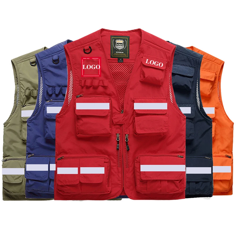 Hi Vis Workwear Reflective Vest with Multi Pocket Emergency Rescue Volunteers Communication Safety Jacket Outdoor Work Clothing