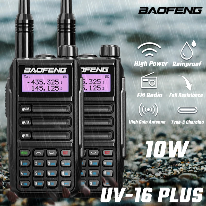 BAOFENG-walkie Talkie UV-16 PLUS, transceptor de mano Profesional de alta potencia de largo alcance, Radios de caza bidireccionales de doble banda, 2 uds., 2022
