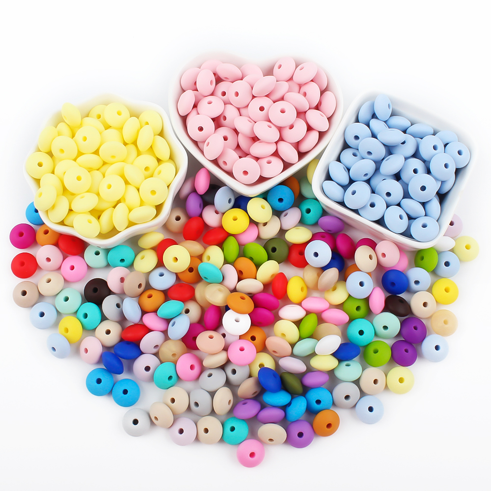 Cuentas de silicona de 12mm para bebé, 50 piezas, cuentas de lentejas de grado alimenticio, chupete, clip, collar, mordedor, juguetes para niños, accesorios