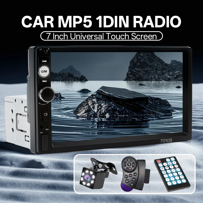 HIPPCRON Car Radio HD 7" Touch Screen Stereo Bluetooth 12V 1 Din FM ISO Power Aux Input Mirror Link Auto Multimedia Player