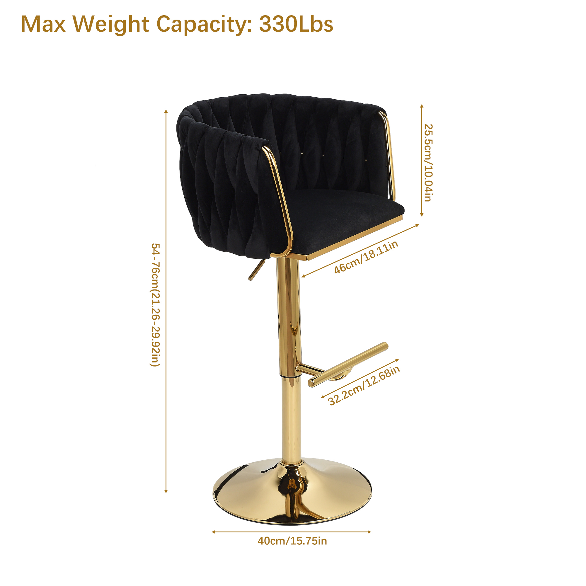 360 °   Drehbarer Barhocker, 2er-Set, Samt-Barhocker in Thekenhöhe, höhenverstellbare Barstühle für Küche, Wohnzimmer, Schwarz