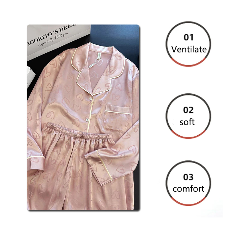 Pijamas de seda gelo feminino manga longa renda premium sentido duas peças terno doce homewear amor azul senhoras pijamas loungewear