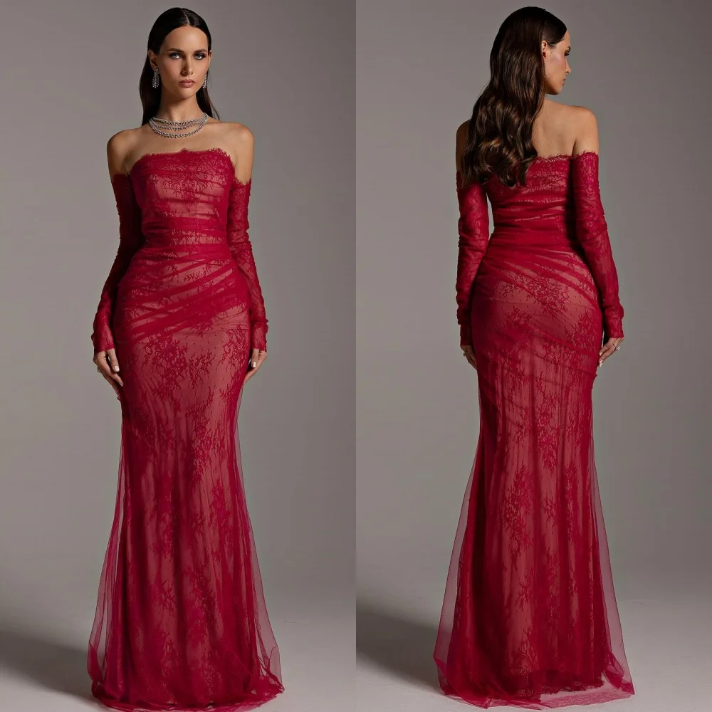 Vestidos largos personalizados con hombros descubiertos, sirena plisada de red brillante, vestidos para ocasiones a medida, estilo moderno exquisito clásico Pastr