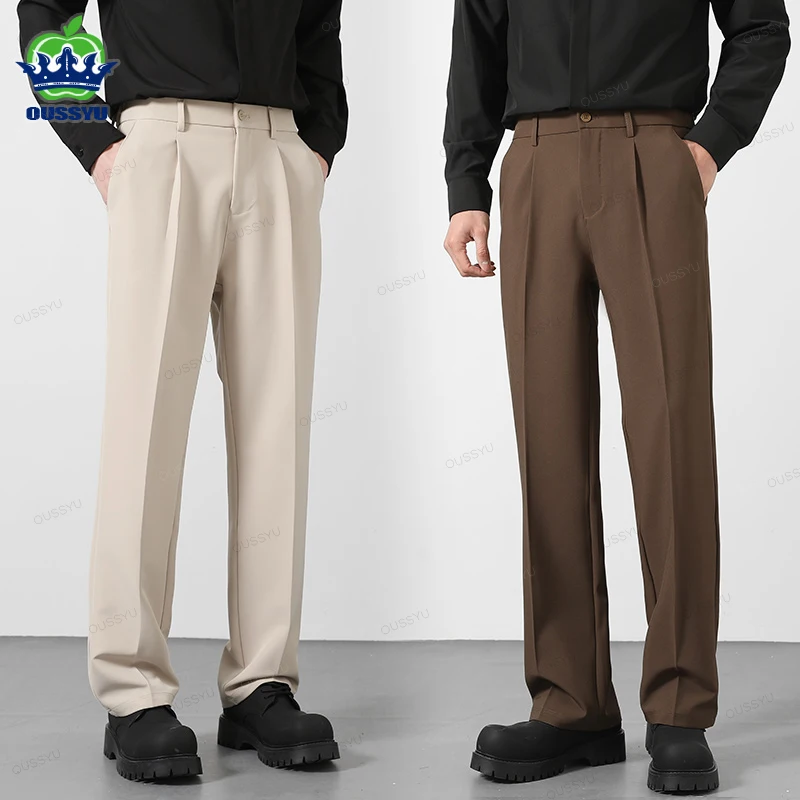 Ossyu marca outono calças casuais dos homens de negócios cintura elástica estilo coreano preto marrom cinza cáqui masculino plus size S-4XL