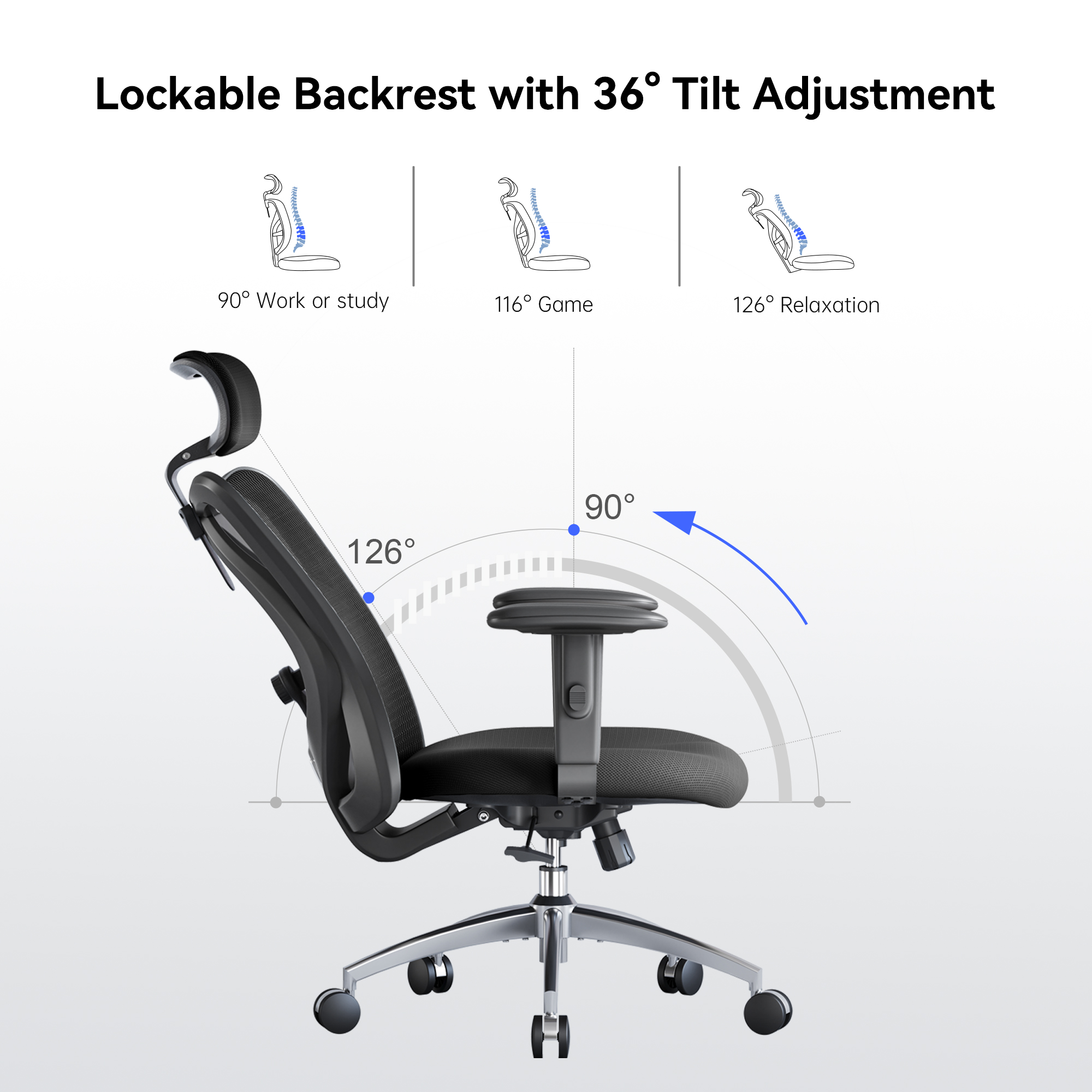 SIHOO M18 Ergonomic Office Chair for Big And Tall People Adjustable Headrest 2D Armrests Lumbar Support PU Wheels Swivel Feature