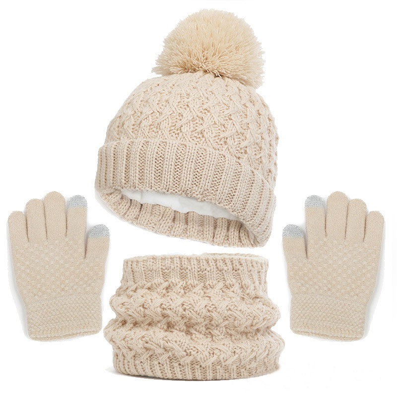 Gorro de invierno para niños, bufanda y guantes, conjunto de lujo de lana tejida, traje cálido para niños, gorros para niños y niñas, sombrero, bufanda para el cuello, gorro para bebé
