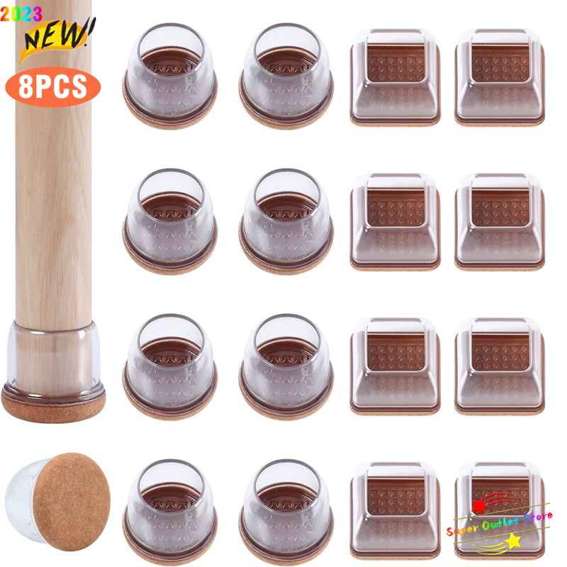 8 pçs silicone macio cadeira perna cobre fundo de feltro elástico móveis protetor de pé almofadas anti-deslizamento pernas de mesa tapete de proteção de chão