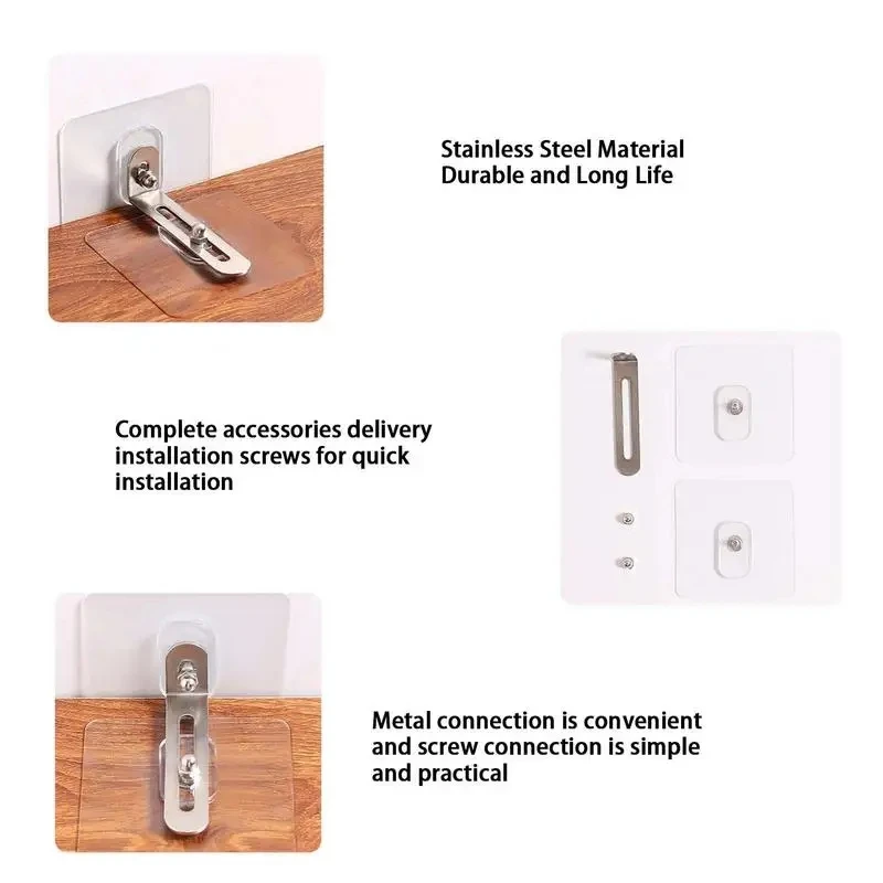 4Pcs Strong Self-adhesive Bookshelf Shoe Cabinet Wardrobe Wall Bracket Fixed Patch For Child Protection No Punching To Prevent