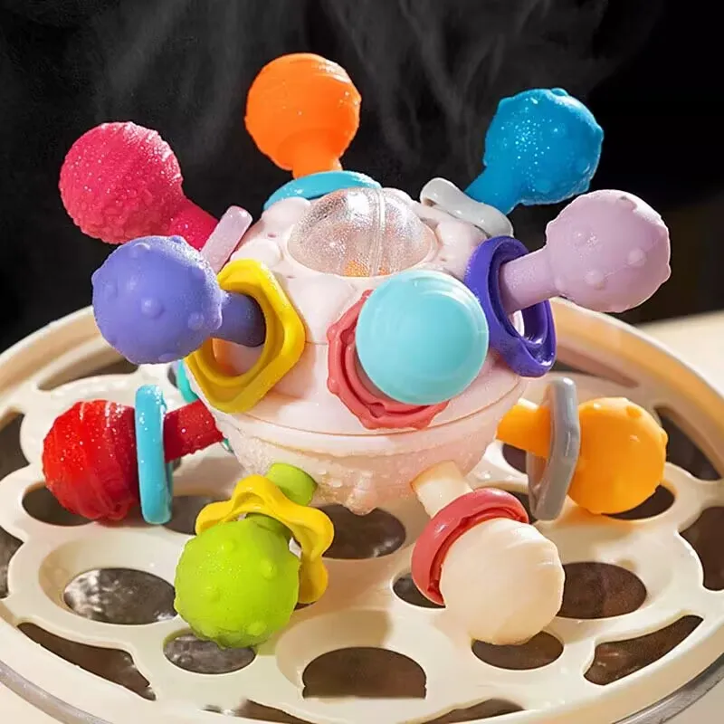 아기 몬테소리 장난감 0 12 개월 감각 딸랑이 Teether 파악 활동 개발 장난감 아기를위한 실리콘 젖니가 남 장난감