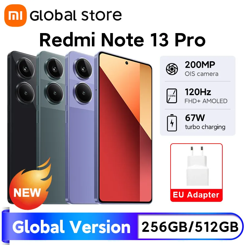 Nueva versión Global Xiaomi Redmi Note 13 Pro 4G Smartphone MTK Helio G99-Ultra pantalla AMOLED de 6,67 "carga Turbo de 67W 5000mAh