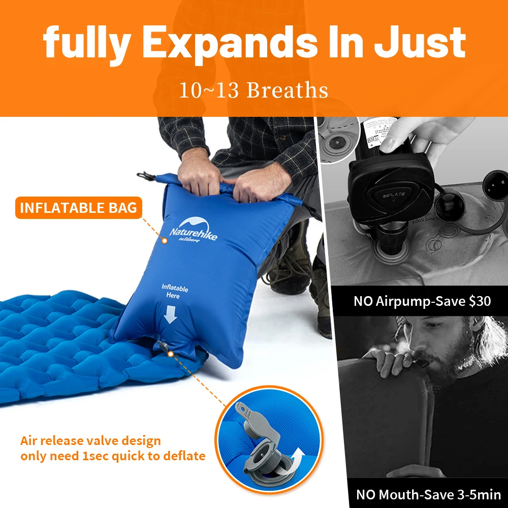 Naturehike-colchón inflable para acampar, colchoneta de aire ultraligera para dormir al aire libre, cama plegable para senderismo