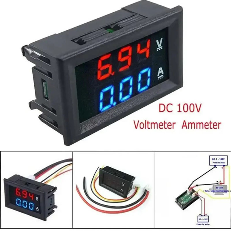 1 Uds DC voltímetro Digital amperímetro 100V 10A Amp medidor de corriente de voltaje probador Panel de pantalla LED Dual de 0,56 pulgadas con cables de conexión