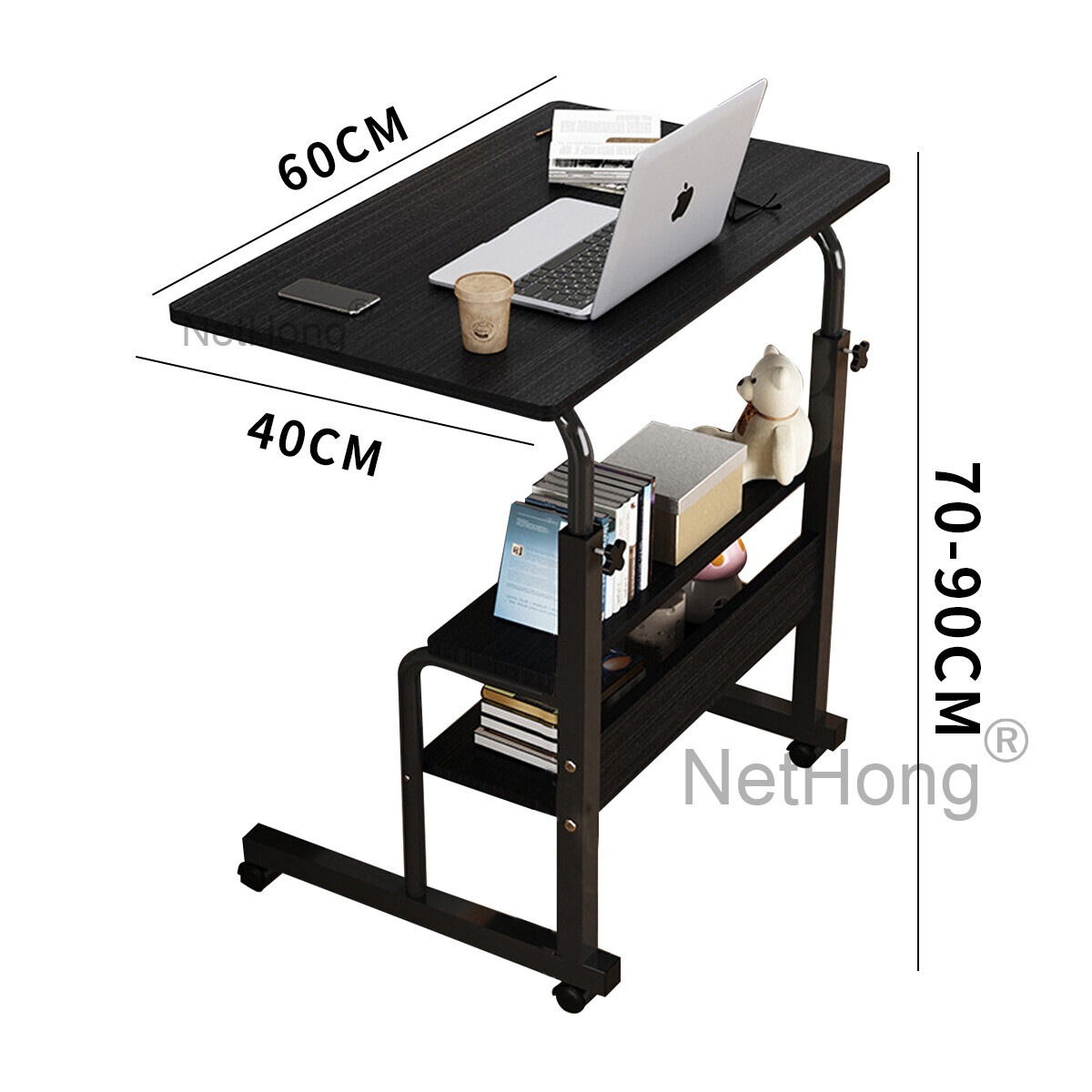Height Adjustable Mobile Rolling Computer PC Laptop Over Bed Desk Overbed Desk~