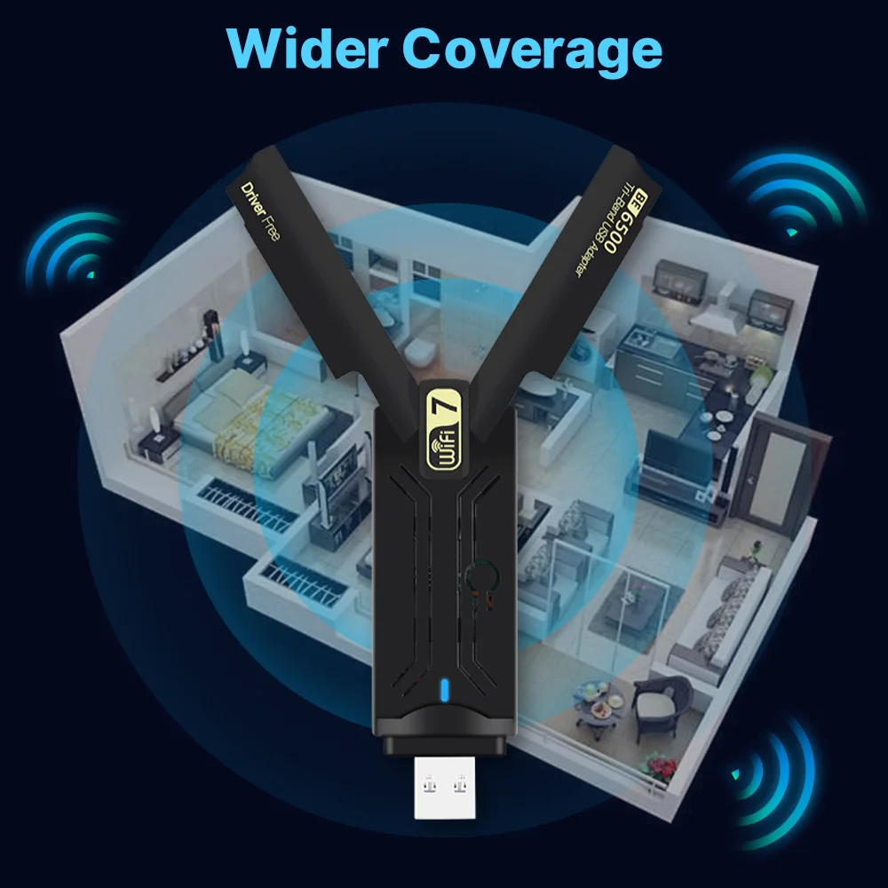 Fenvi WiFi 7 USB WiFi card BE6500 6500Mbps USB3.0 802.11BE WiFi Dongle 2.4G/5G/6GHz Network Card For Win10/11 Driver Free