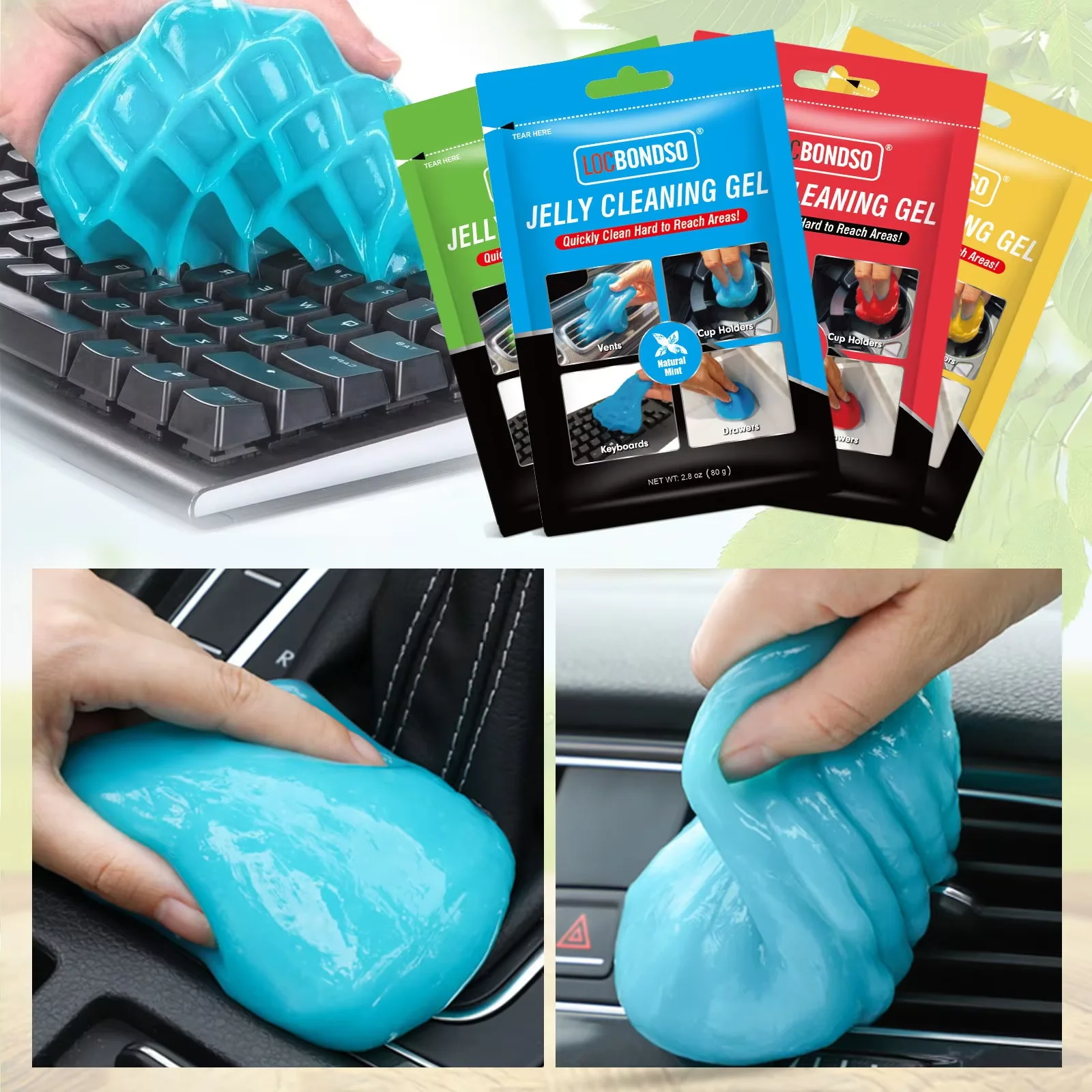 Gel de limpeza de gelatina de 80ml para ventilação de ar de carro e remoção de poeira de teclado, lama de limpeza macia de alta adesão para interior de automóveis, fácil de usar