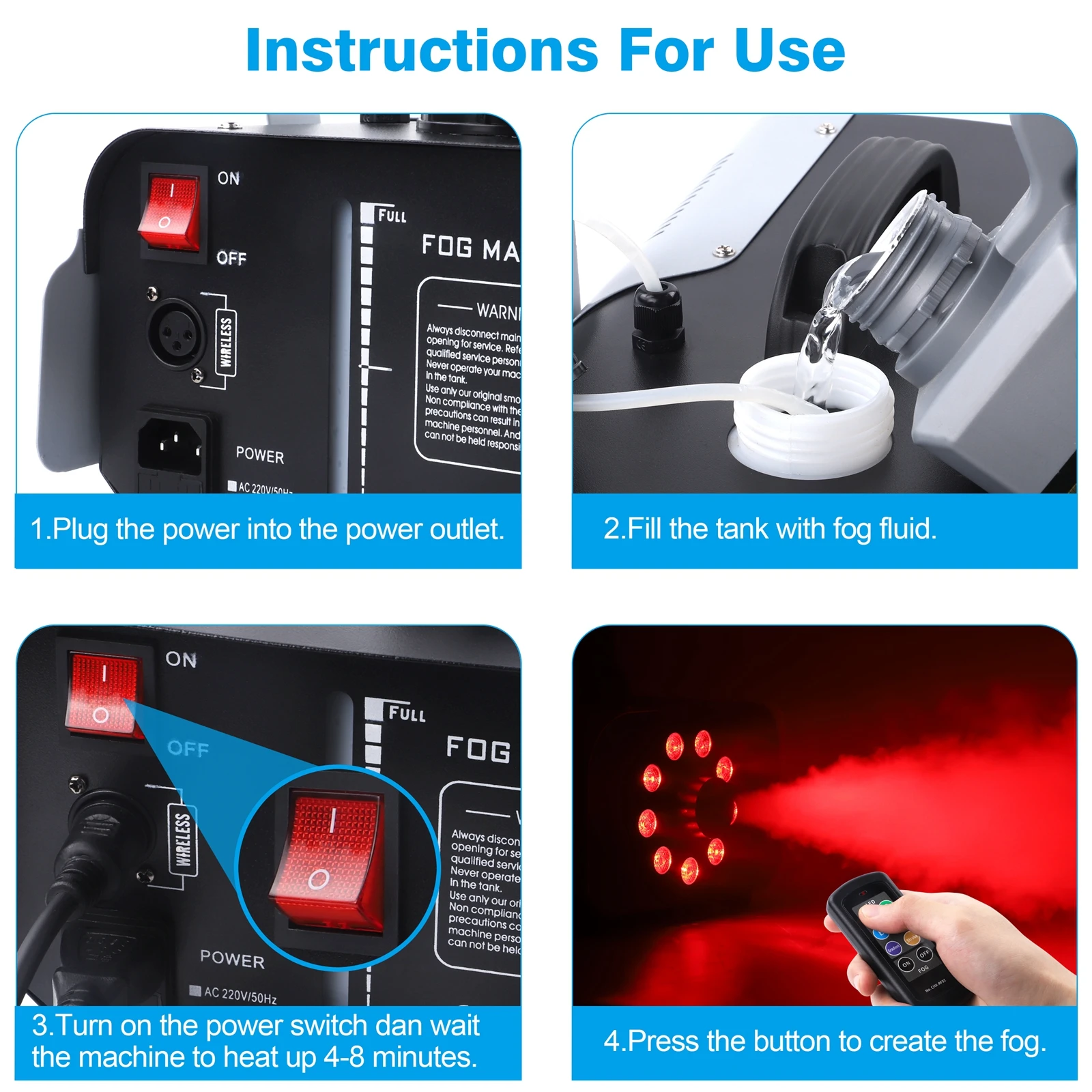 Fieryzeal 1200W 9 LEDs Smoke Machine RGB Fog Ejector Stage Effect Fogger Spray Equipment Fog Machine