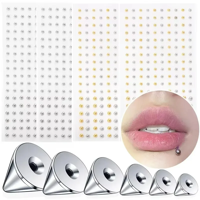 180 Uds. Pegatina para uñas de labios sin perforación autoadhesiva impermeable reutilizable labio falso uñas ceja nariz anillo cuerpo ombligo joyería