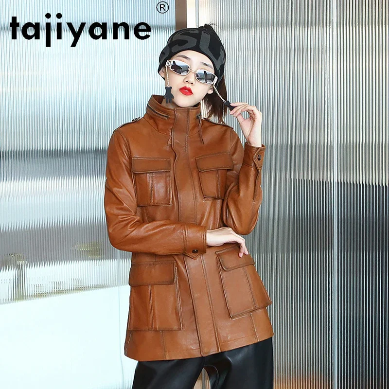 Tajiyane jaquetas de couro genuíno para mulheres, roupas de pele de carneiro real para primavera 2021, alta qualidade, tn1731