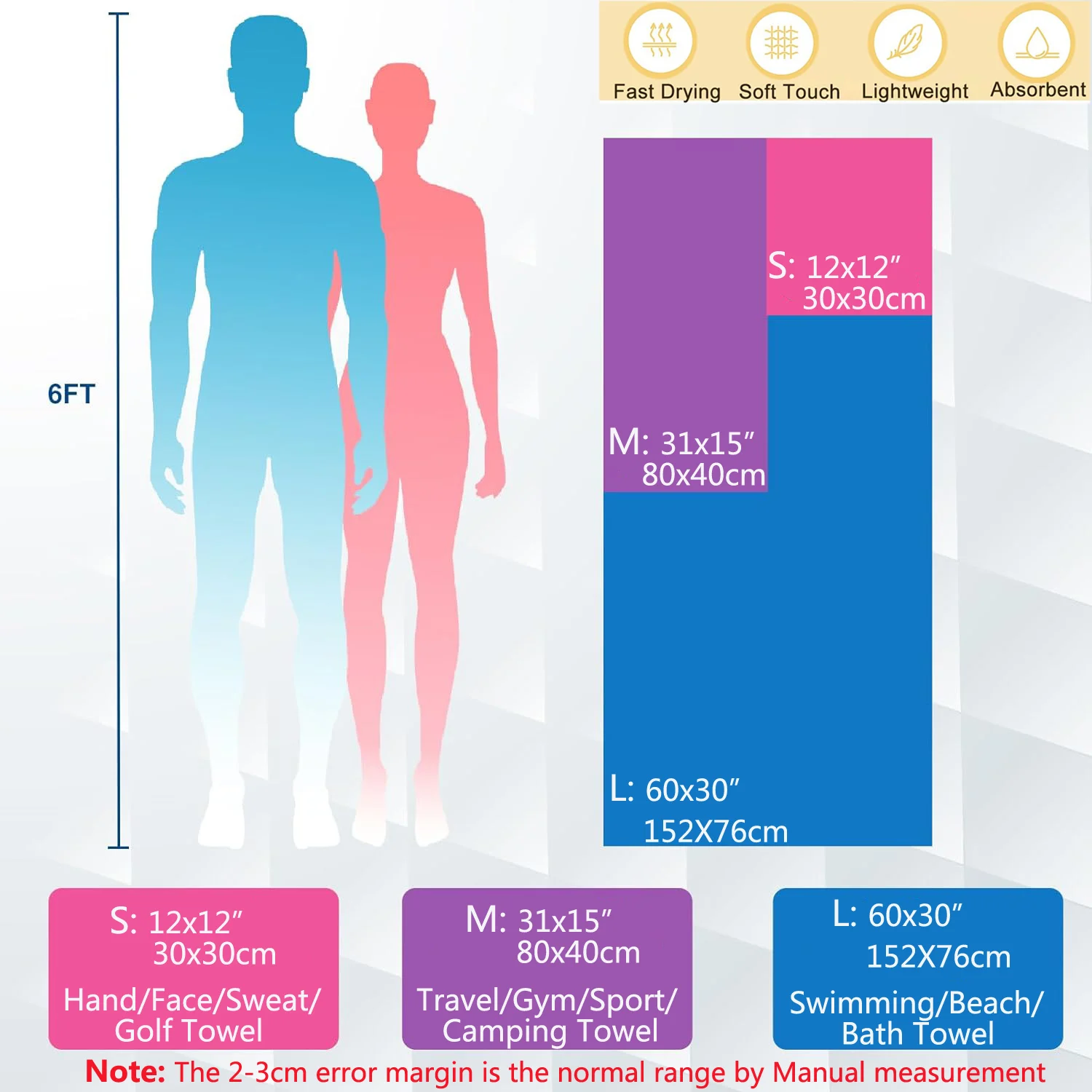 ผ้าขนหนูไมโครไฟเบอร์แห้งเร็ว Super Absorbent GYM/ผ้าเช็ดตัวว่ายน้ํา 40x80 ซม.น้ําหนักเบากีฬา/ชายหาด/ผ้าขนหนูเดินทาง