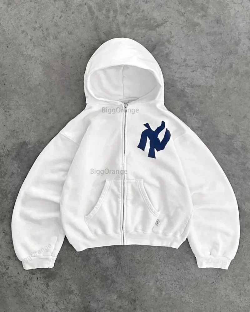 Y2k harajuku moda carta padrão impresso moletom com capuz hip capuz casual solto masculino e feminino oversized moletom com zíper