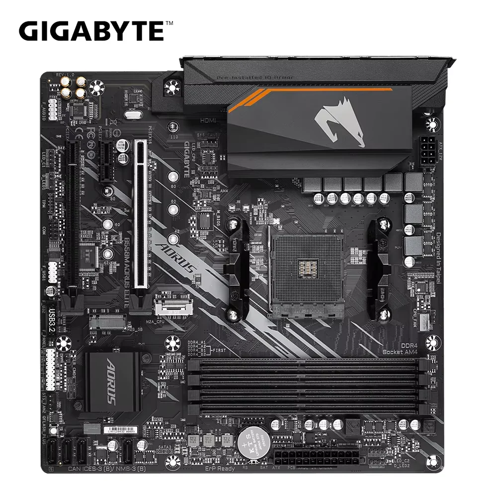 Gigabyte-B550M Aorus Elite Micro-ATX Placa-mãe AMD DDR4, B550, 128 GB, PCI - E 4.0, AM4, USB 3.2, canal duplo
