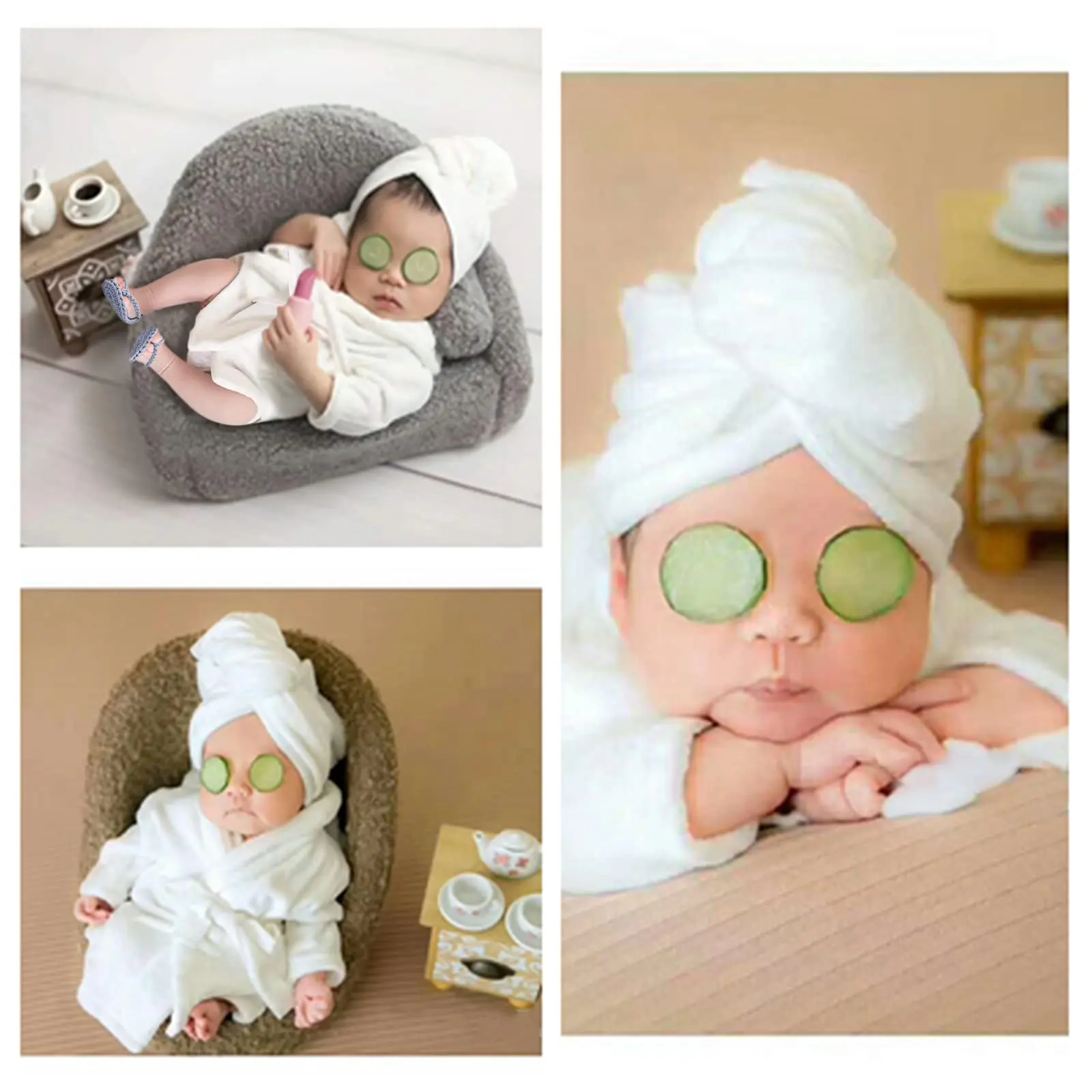 5PCS ทารกแรกเกิดการถ่ายภาพ Props เด็กผู้หญิงเสื้อคลุมอาบน้ําผ้าเช็ดตัวชุดรองเท้าแตะแตงกวา Photo Props สําหรับทารกชายหญิง