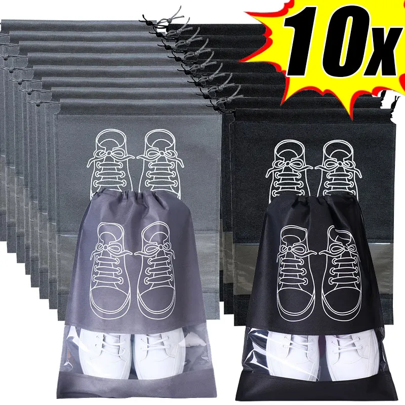 5/10pcs Shoe Storage Bag with Thickened Non-woven Fabric Strap Mouth Large Capacity Travel Waterproof Shoe Bag Moistureproof