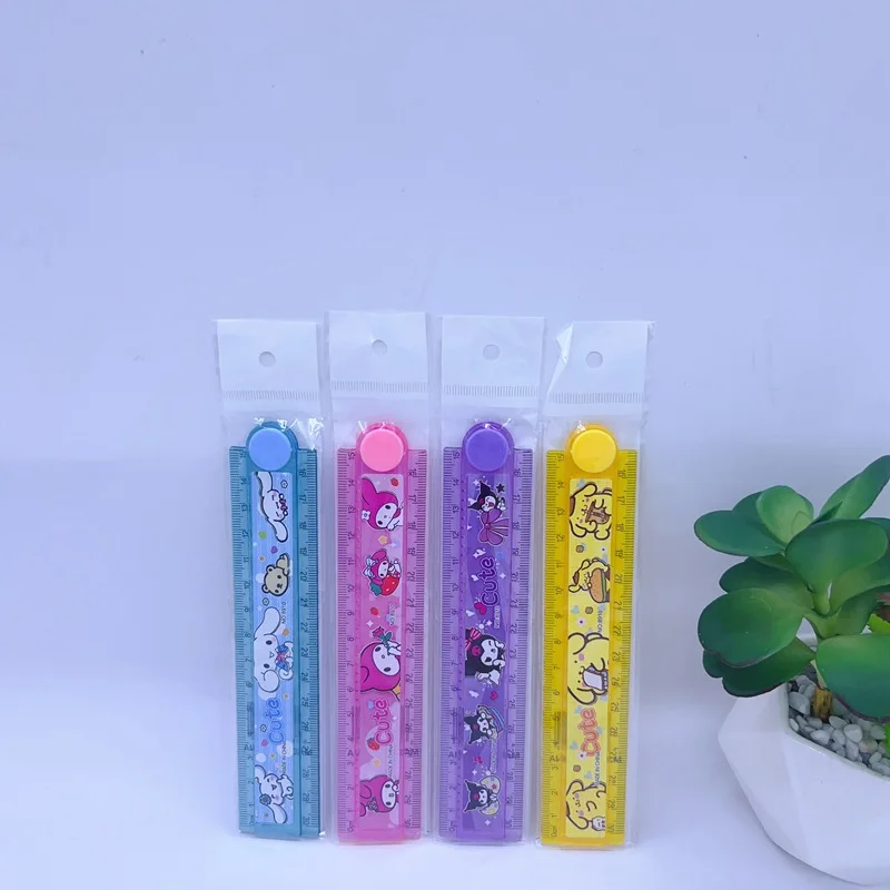 40 Uds nueva My Melody Kuromi Cinnamoroll dibujos animados 30cm regla plegable estudiante pintura regla con ondas papelería productos al por mayor
