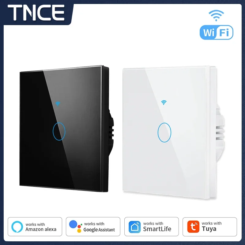 TNCE Tuya WiFi interruptor inteligente UE 1/2/3/4 Gang RF433 Panel de pared Interruptor táctil de luz funciona con Alexa Google Home Control de voz