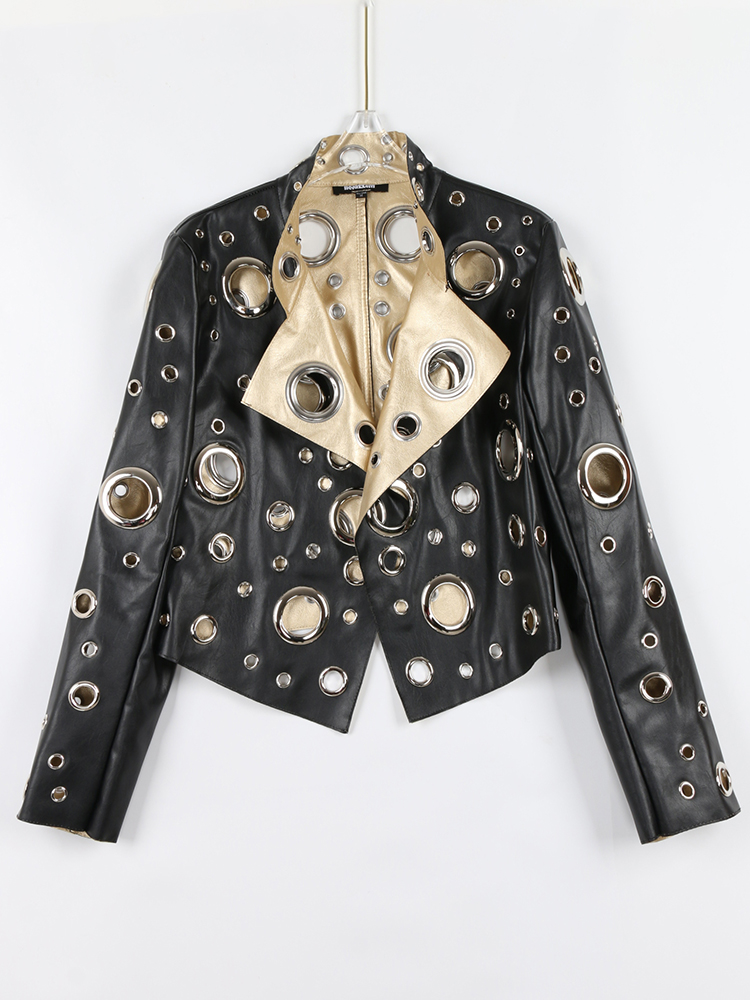 Nerazzurri Frühling Herbst kurz aushöhlen pu Lederjacke Frauen Niet cool stilvolle Luxus Designer Kleidung Runway Mode