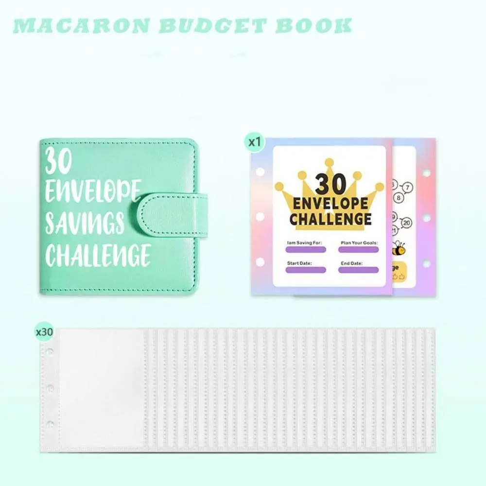PU Leather Cash Saving Challenges 30Days Waterproof Envelope Challenge Binder Handbook Financial Planner Envelope Binder Notbook
