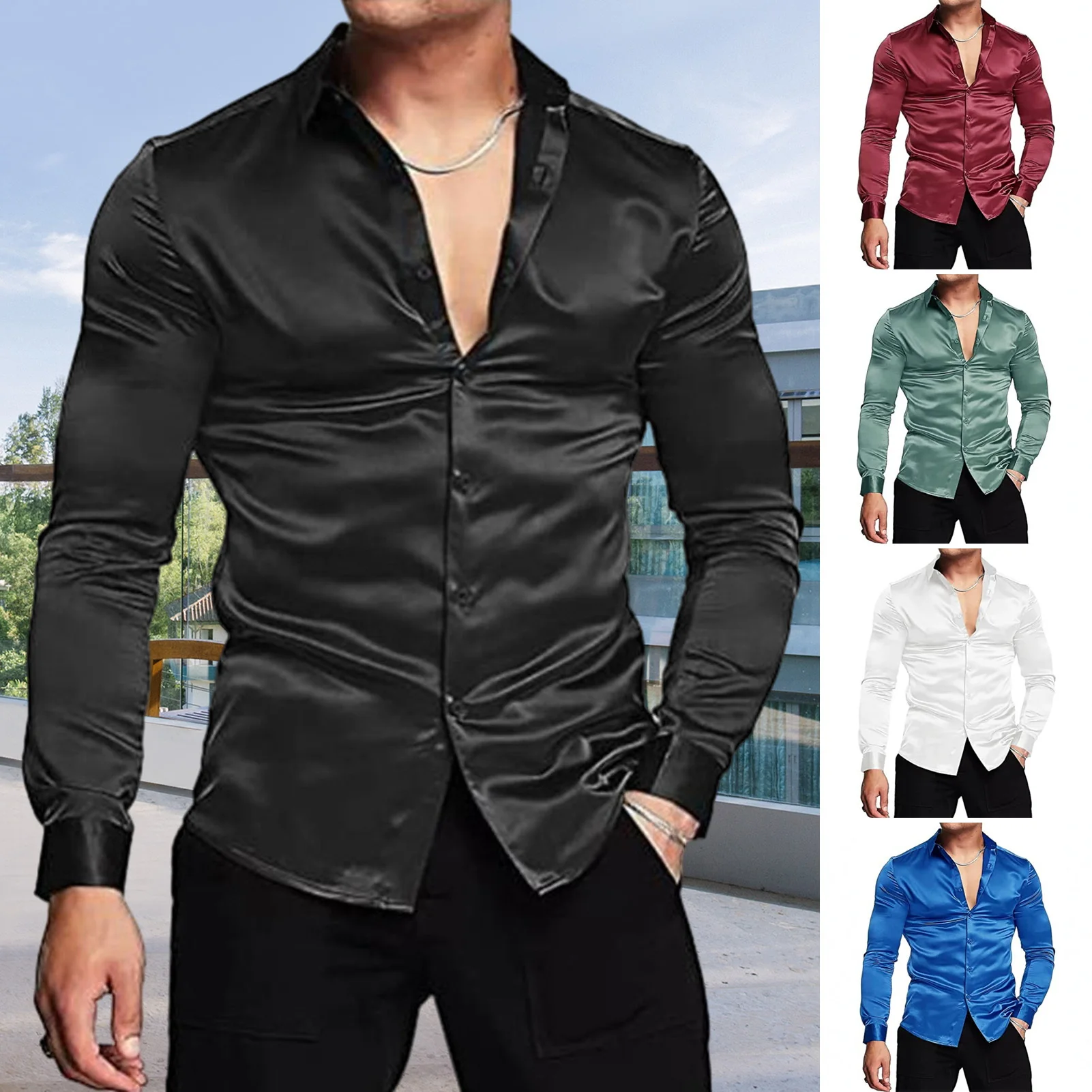 Autumn And Winter Formal Men's Long Sleeve Shirt Luxurious Wrinkle-resistant Non-iron Solid Color Business Casual Ice Silk