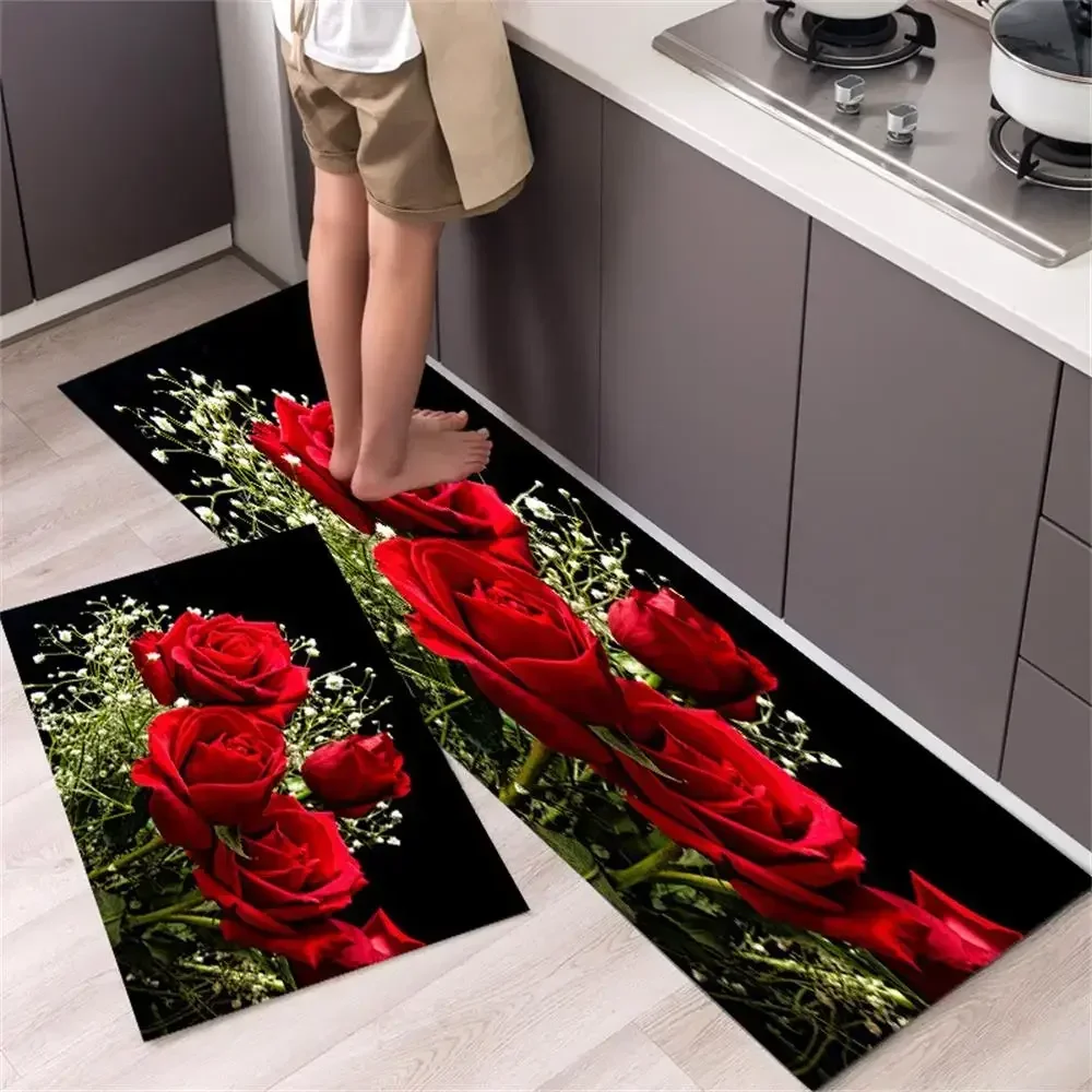Alfombra de cocina para suelo, dormitorio, sala de estar, mesita de noche larga, alfombra suave lavable, felpudo antideslizante para entrada de baño