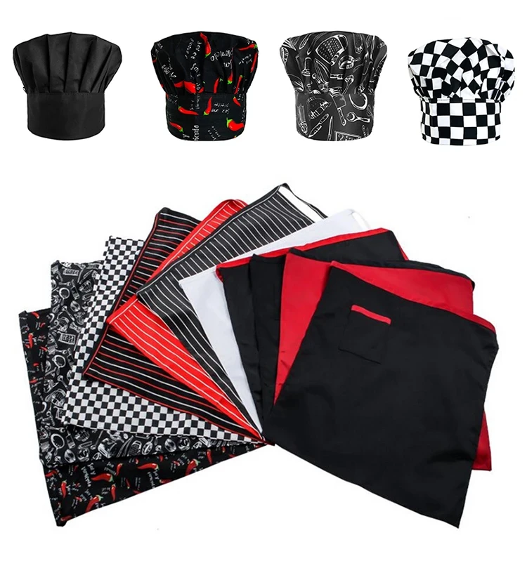 ทําอาหารชุดผ้ากันเปื้อนเชฟ Catering หมวกโรงแรม Chef Pinafore Man ร้านอาหารห้องครัว Cook Work ผ้ากันเปื้อนเบเกอรี่ Cafe ผู้หญิง Waiter หมวก