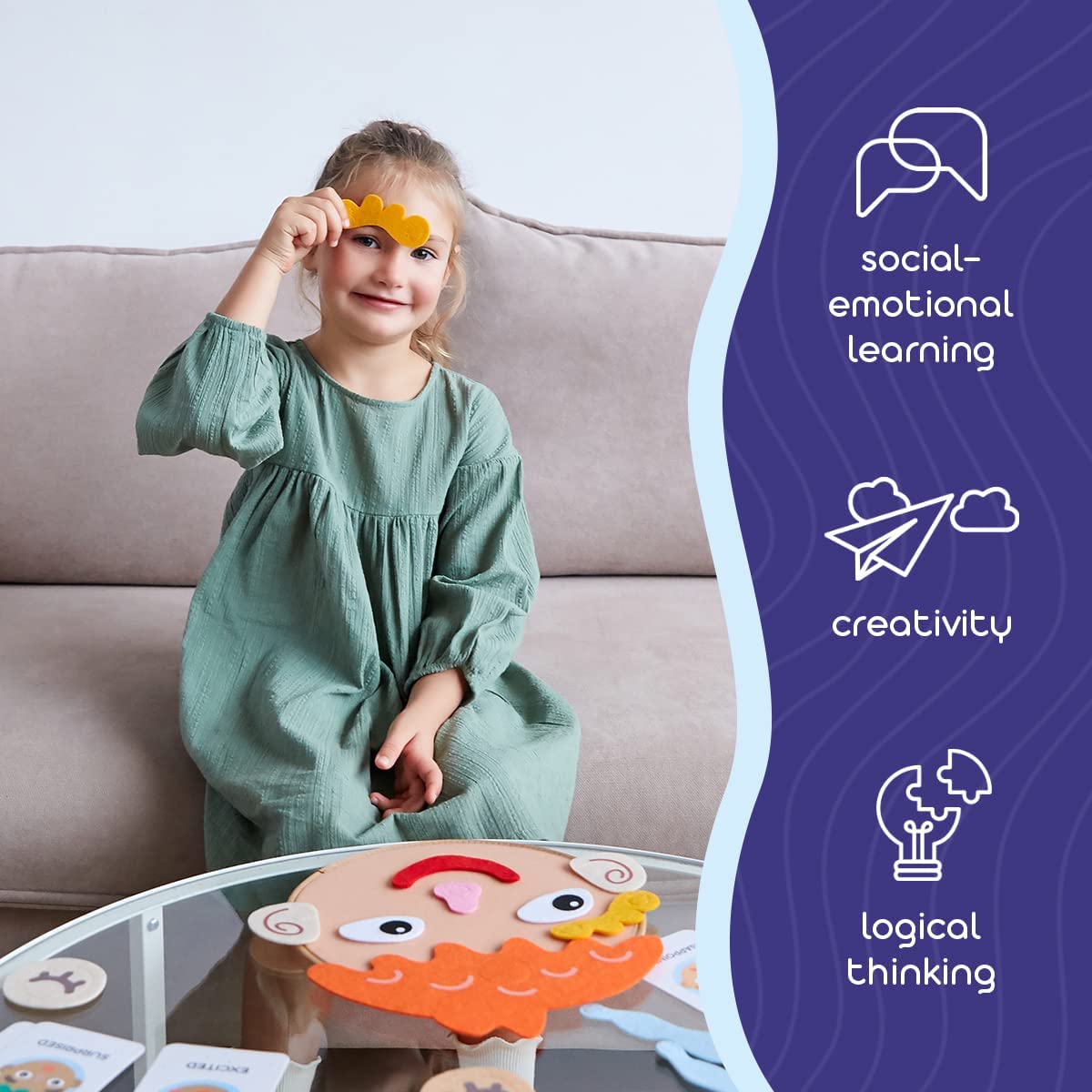 Gioco di espressione facciale Montessori per bambini Giocattoli di cambiamento emotivo con 9 carte Giocattoli educativi per l'apprendimento prescolare