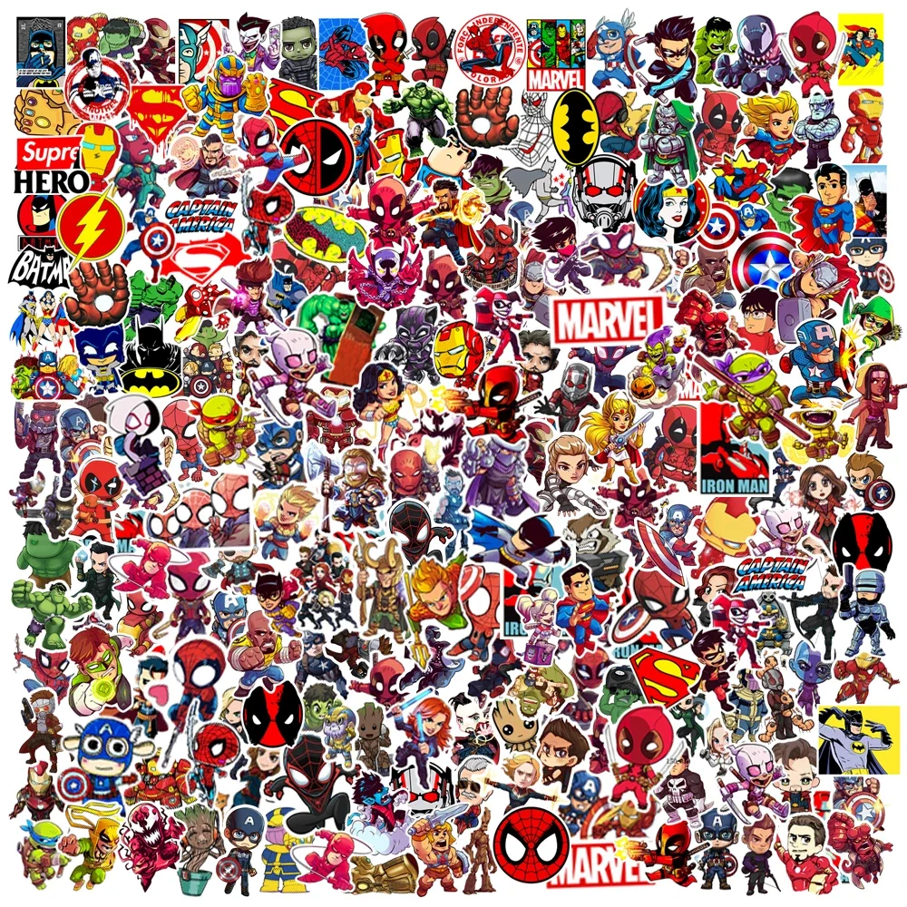 50/100/200 Uds. Marvel lindo Anime Los Vengadores pegatinas superhéroe portátil monopatín motocicleta pegatina impermeable juguetes para niños