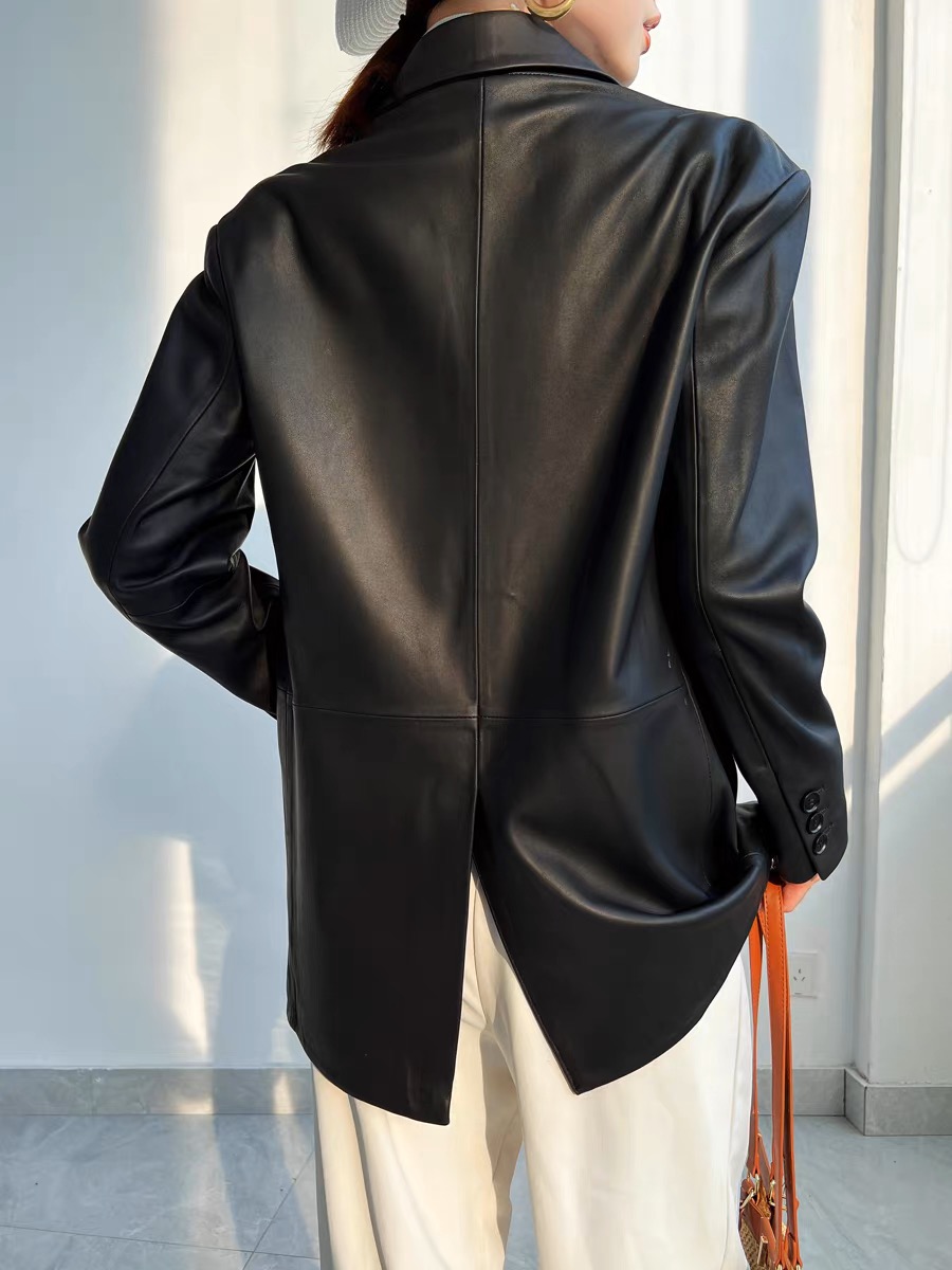 Lordly topkwaliteit schapenvacht colbert voor dames oversized neutrale single-breasted zwarte jacken Dame Street