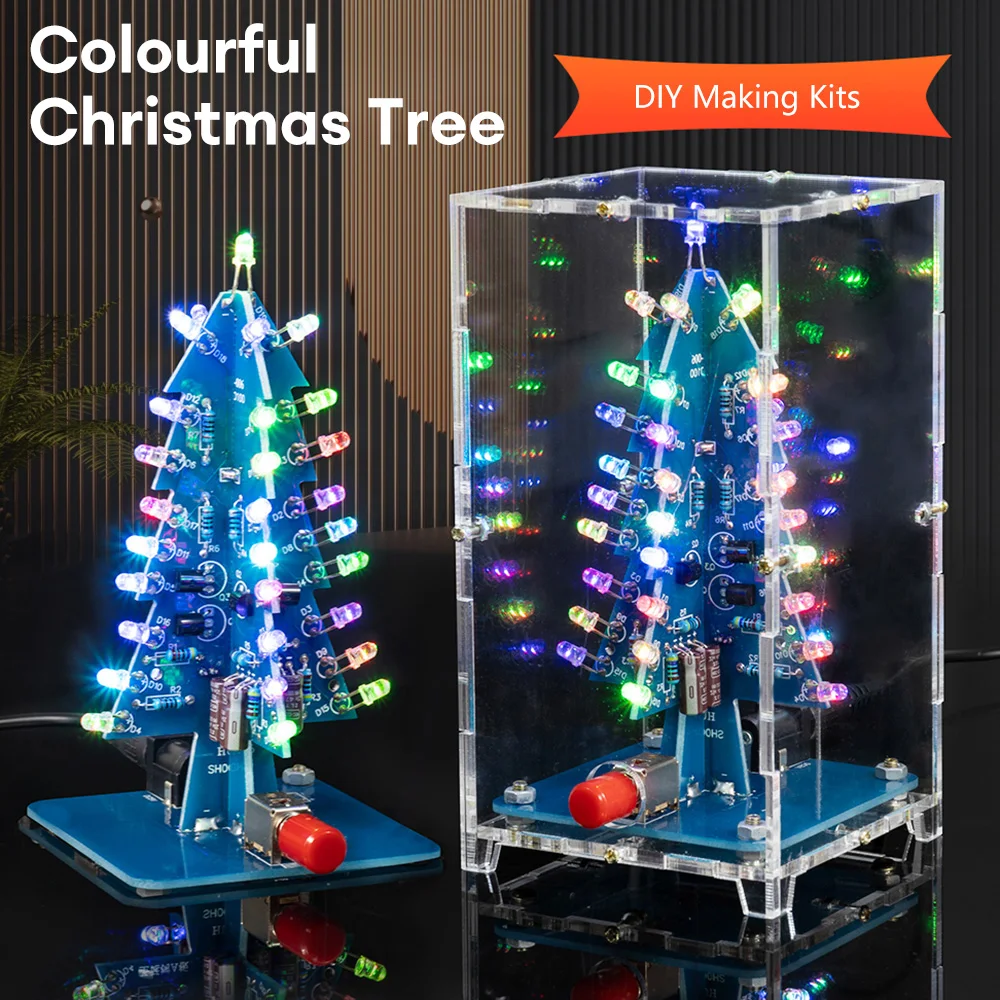 Pratica di saldatura dell'albero di Natale 3D fai-da-te LED colorato lampeggiante LED RGB Kit di assemblaggio di scienze elettroniche Alberi di Natale fai-da-te