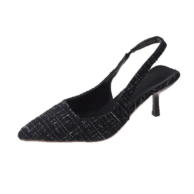 Sandálias de salto alto com sal marinho para mulheres, sapatos únicos com meia-cabeçada traseira oca, moda casual versátil