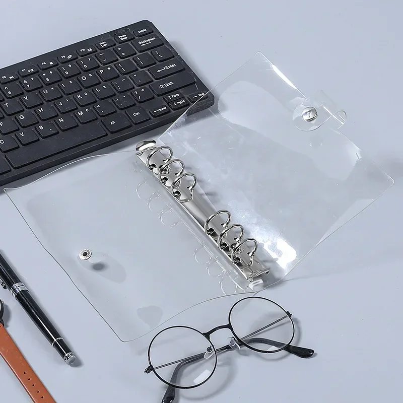 Carpetas de hojas sueltas A7 A6 A5, cubierta transparente de PVC suave de 6 agujeros para cuaderno, bolsa para documentos DIY, funda transparente con botón a presión