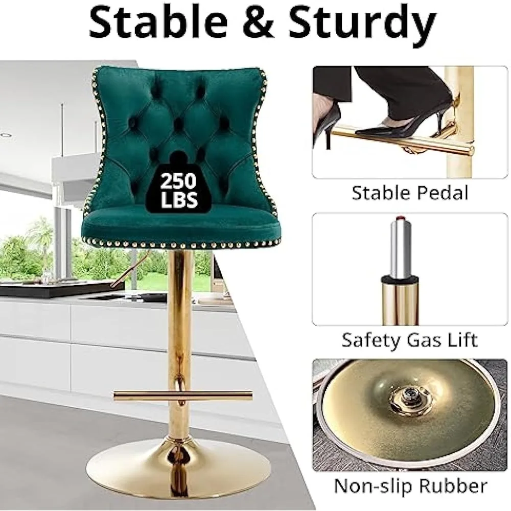 Drehbare Barhocker im 4er-Set, verstellbare Barhocker in Thekenhöhe, mit Samt gepolsterte Barstühle, Barhocker