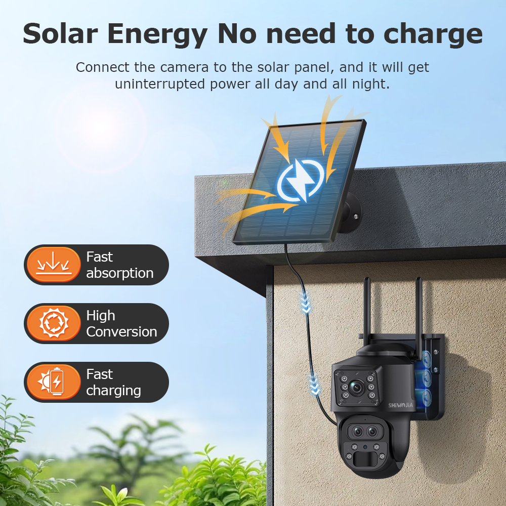 SHIWOJIA 15X ZOOM Solar Camera 4G 12MP Three Lens 360° View 5W Solar Panel Security Outdoor PTZ IP Camera 7800mAh Battery UBOX